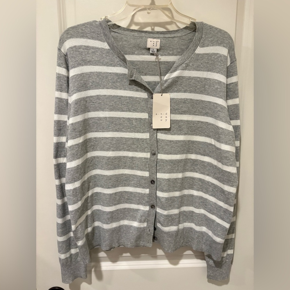 A New Day - Gray and White Striped Cardigan
